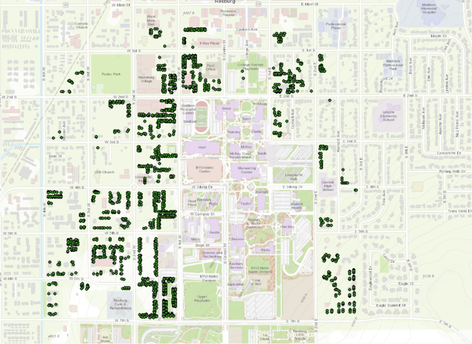 We have students in each point with the attribute of the location, name, and gender.